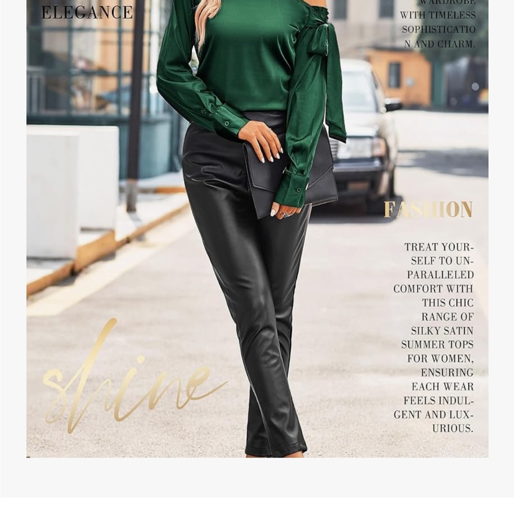 Chic Forest Green Satin Blouse with Bow Detail